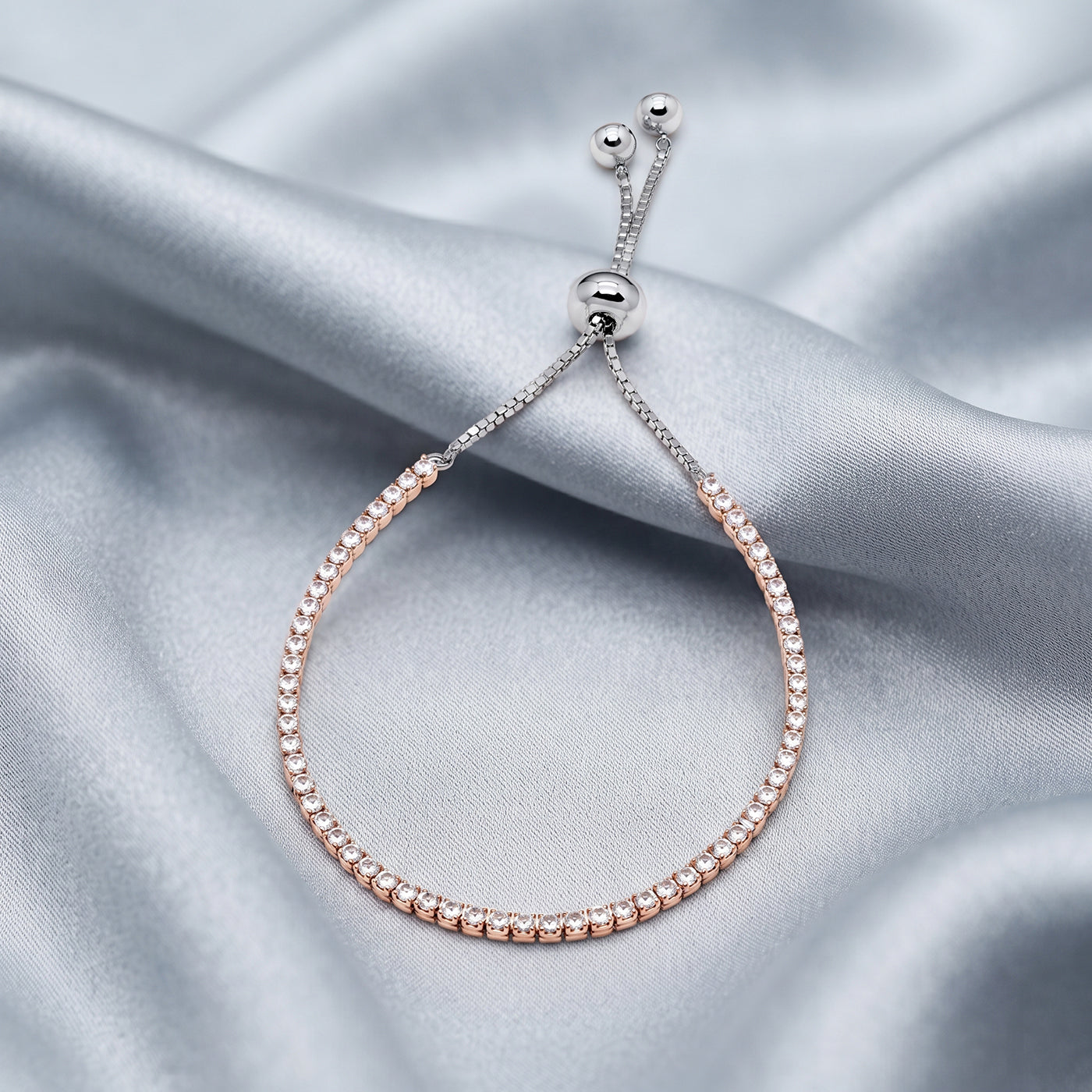 Silver and Rose Gold CZ Bolo Bracelet