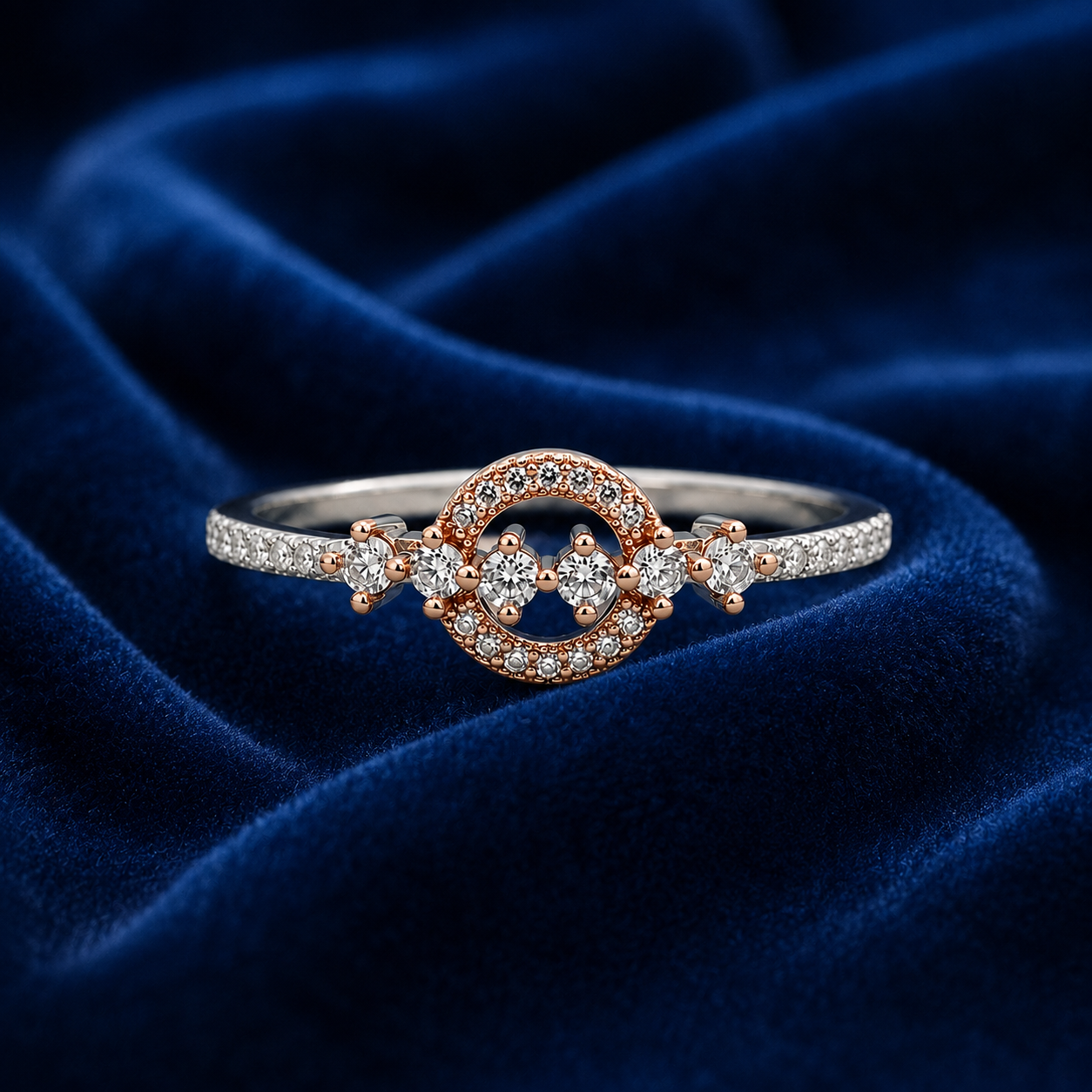 Silver and Rose Gold Halo Cluster Ring