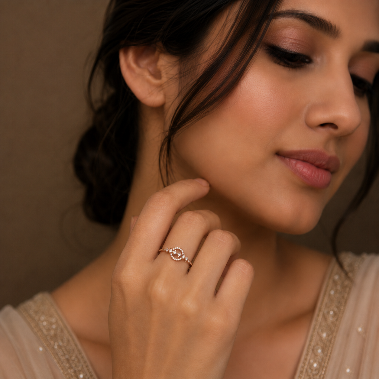 Silver and Rose Gold Halo Cluster Ring