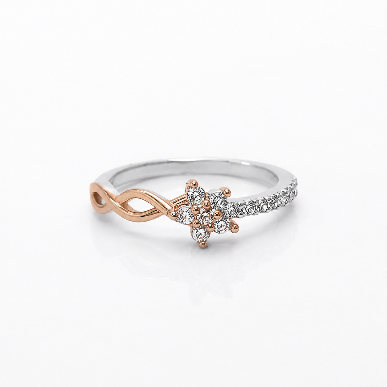 Silver and Rose Gold Infinity Flower Ring