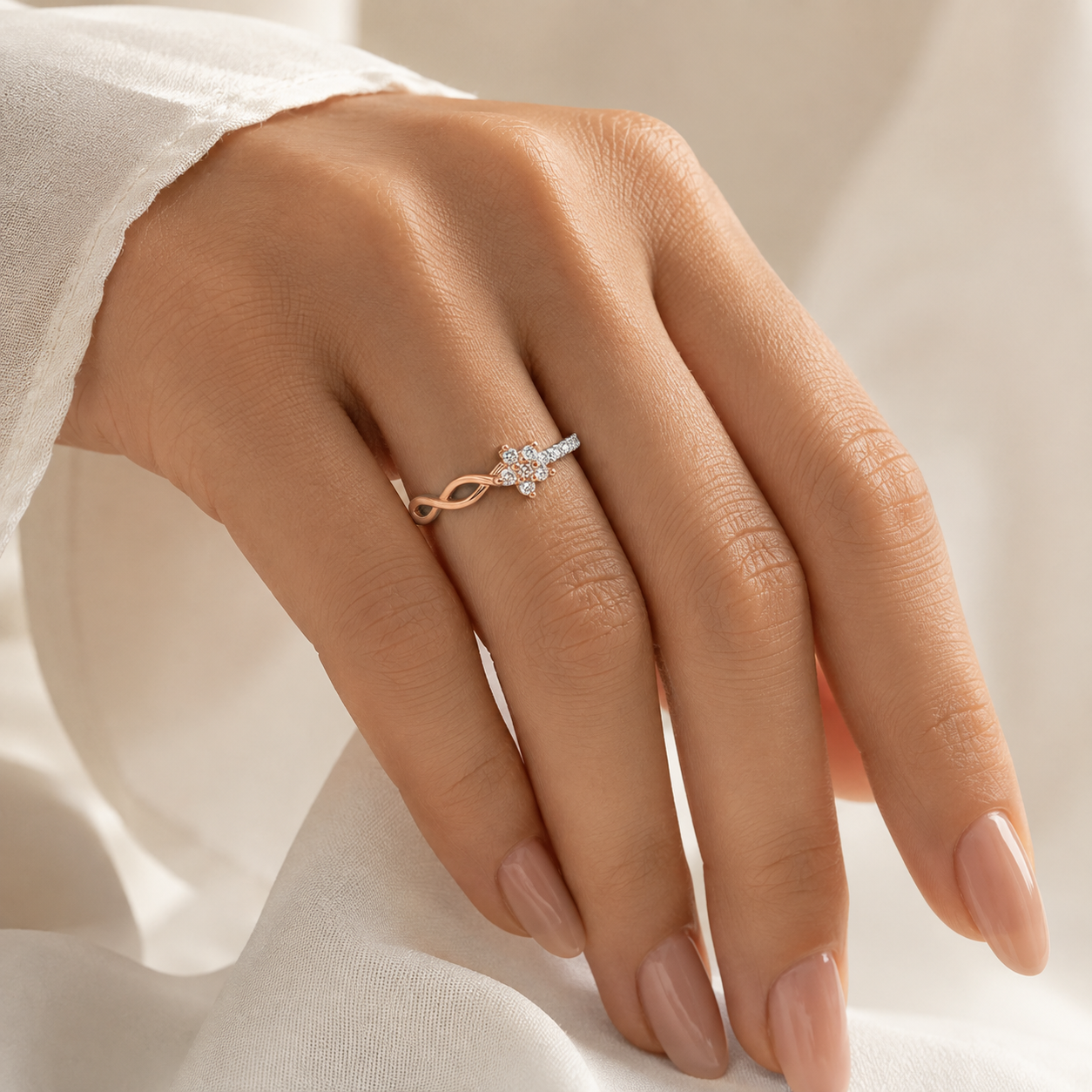 Silver and Rose Gold Infinity Flower Ring