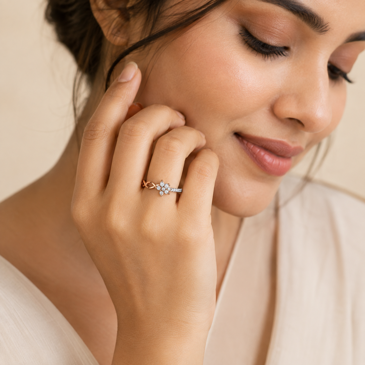Silver and Rose Gold Infinity Flower Ring