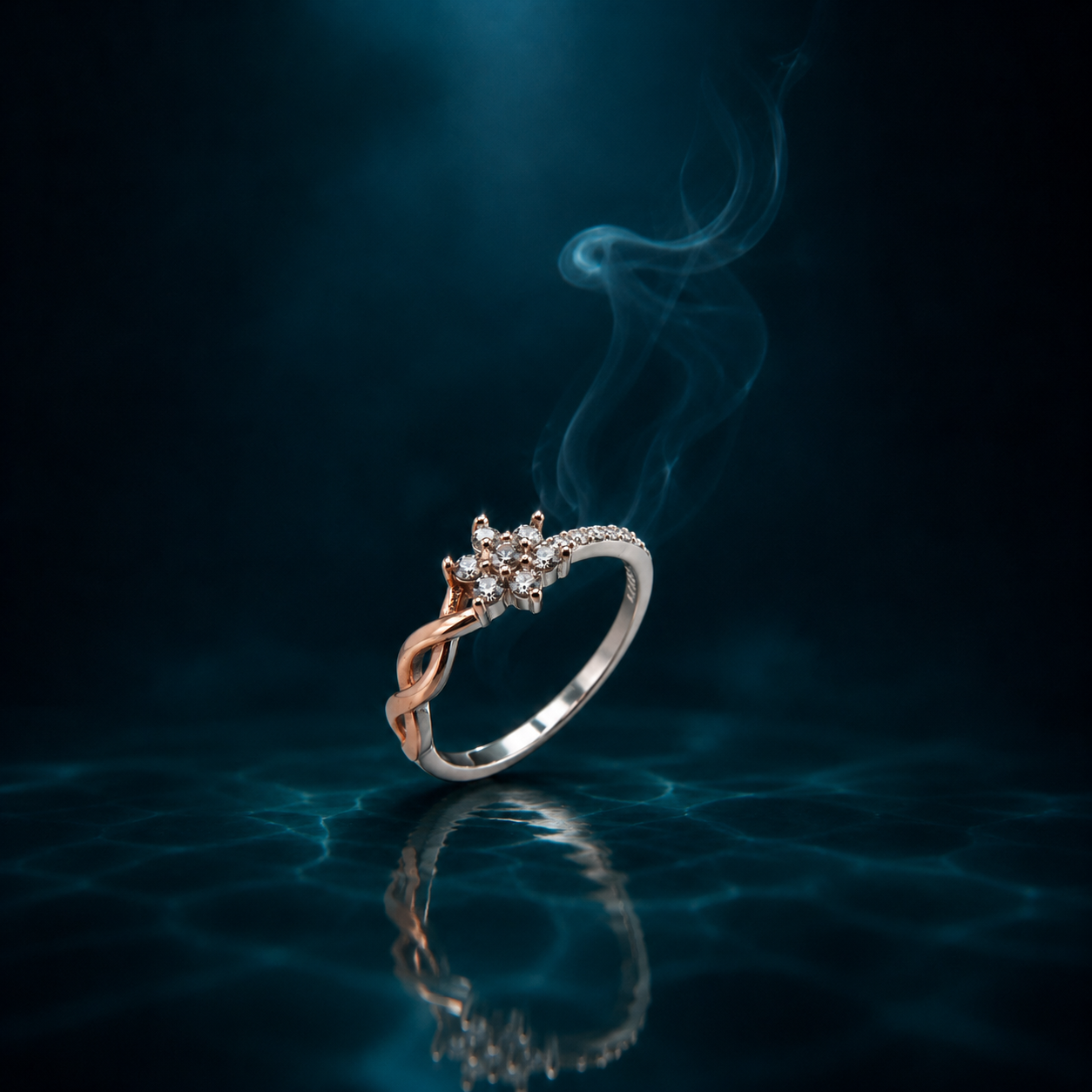 Silver and Rose Gold Infinity Flower Ring