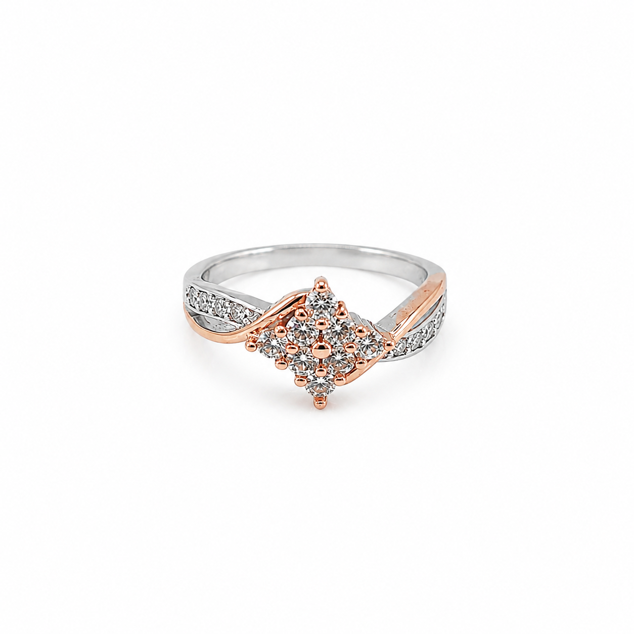 Silver and Rose Gold Marquise Cluster Ring