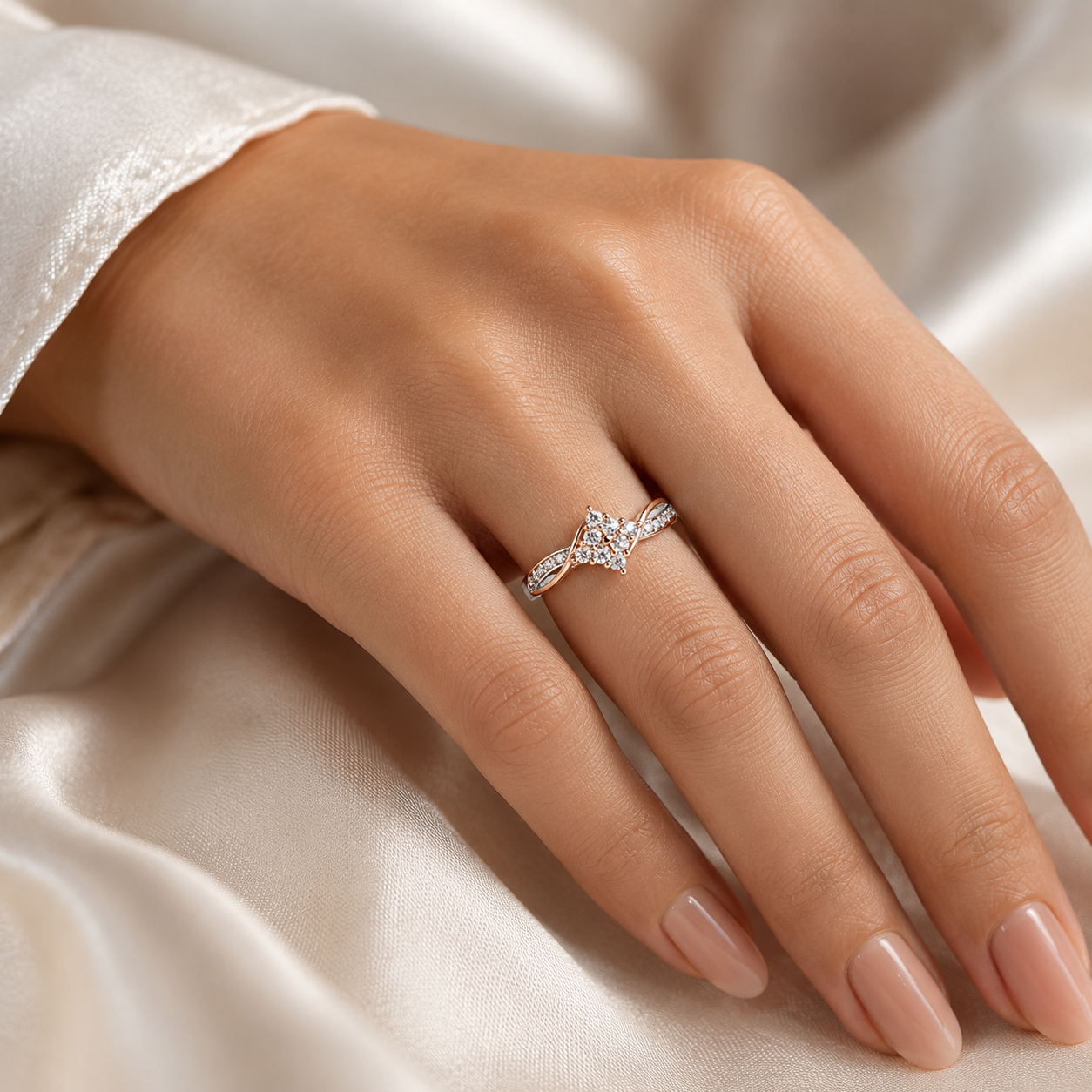 Silver and Rose Gold Marquise Cluster Ring