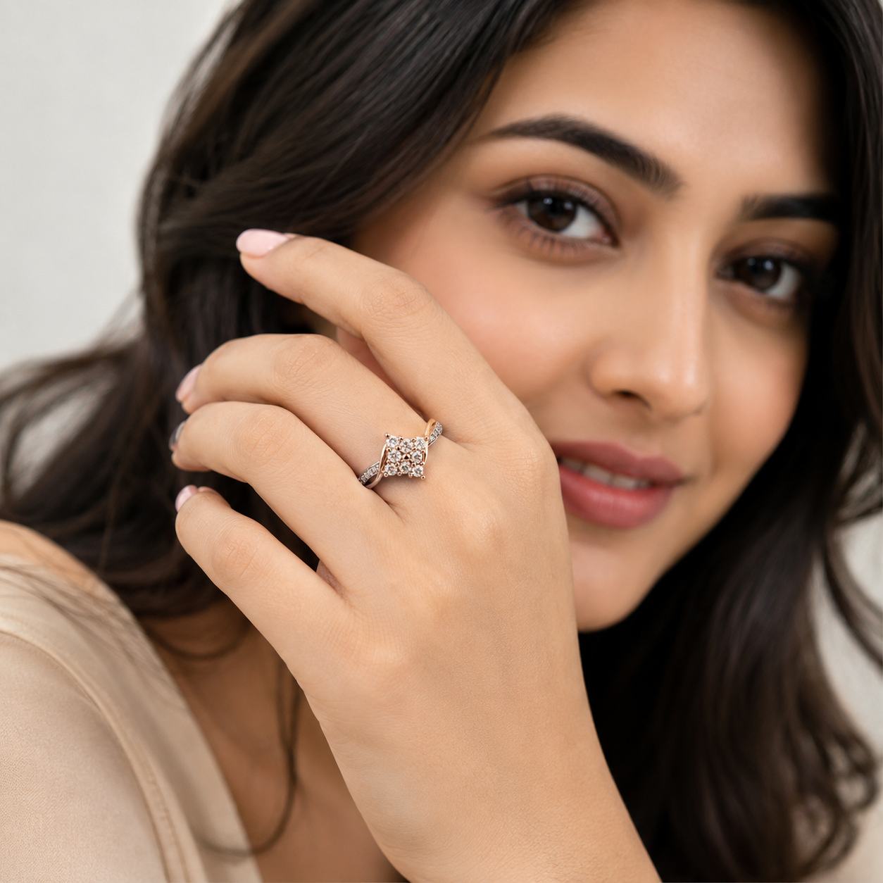 Silver and Rose Gold Marquise Cluster Ring