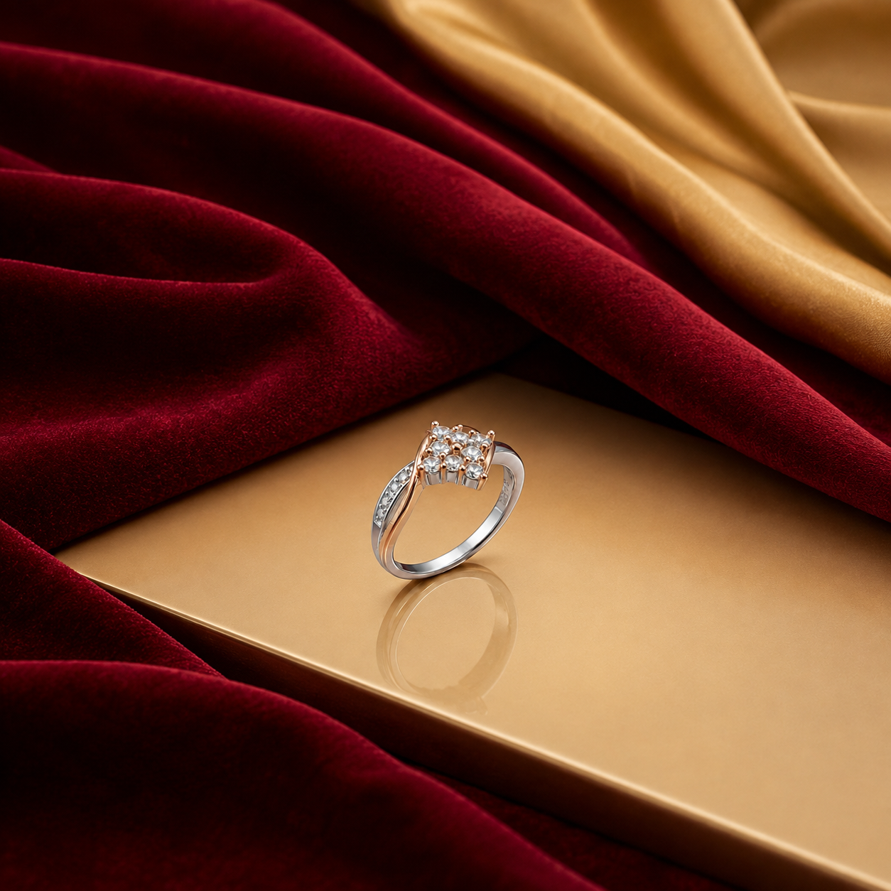 Silver and Rose Gold Marquise Cluster Ring