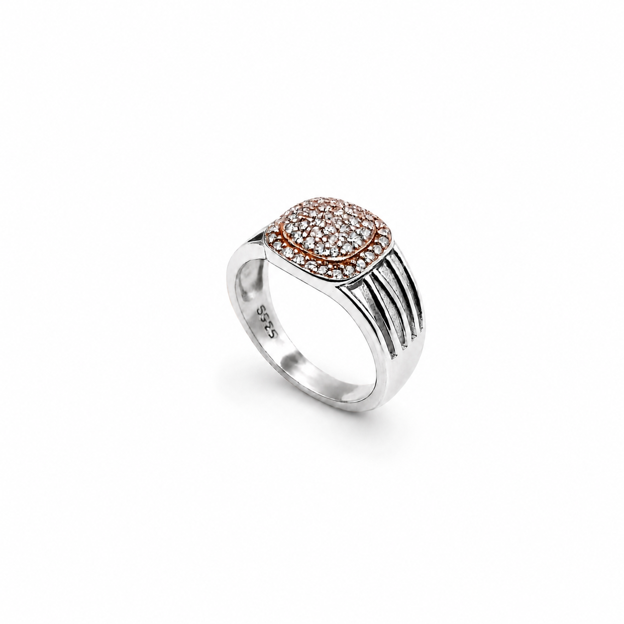Silver and Rose Gold Pave Signet Ring