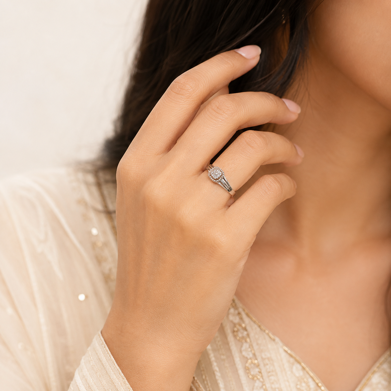 Silver and Rose Gold Pave Signet Ring