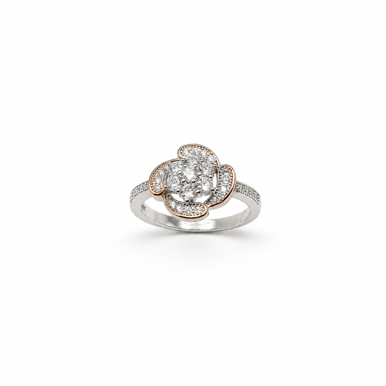 Silver and Rose Gold Rose Flower Ring