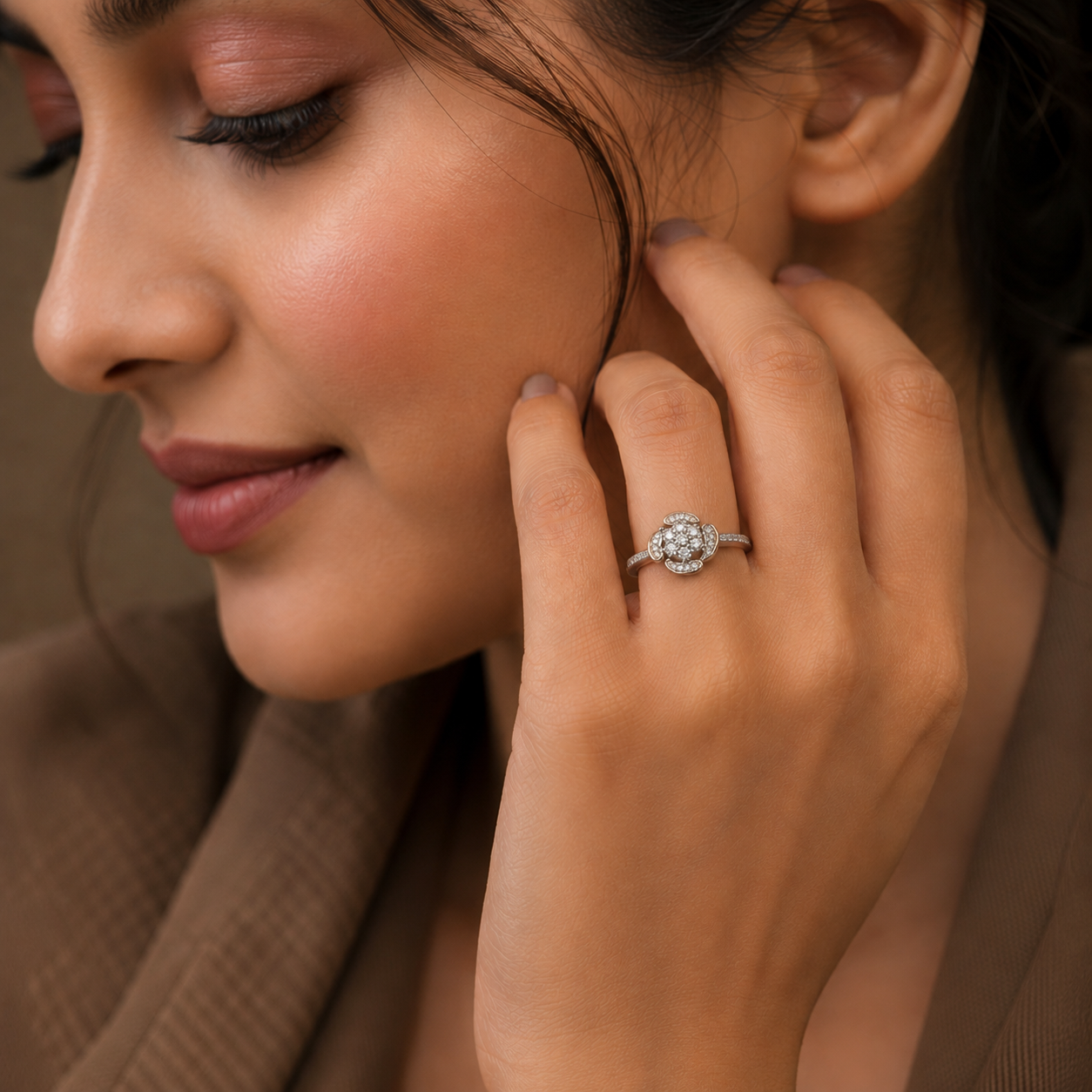 Silver and Rose Gold Rose Flower Ring
