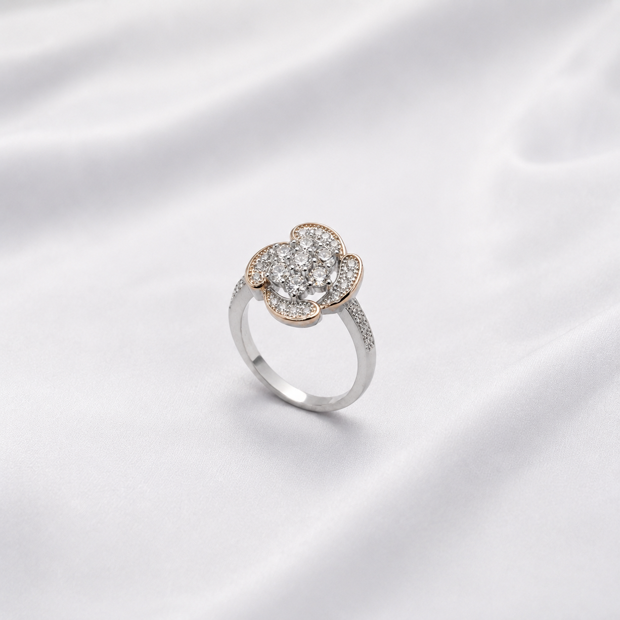 Silver and Rose Gold Rose Flower Ring