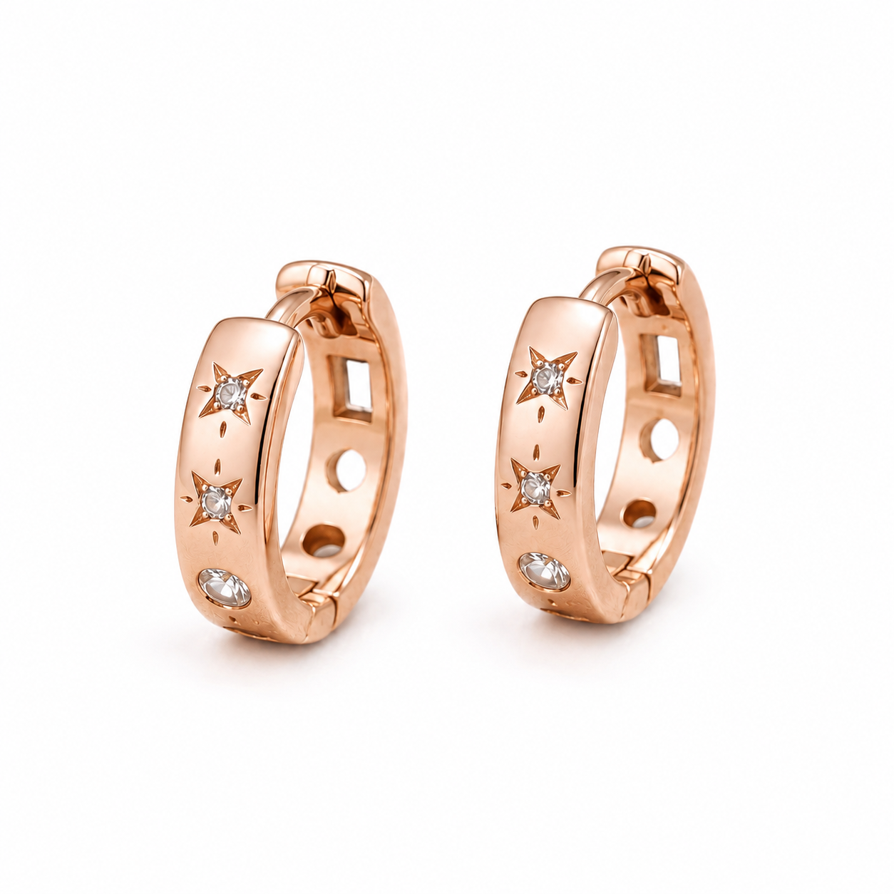 Silver and Rose Gold Star Huggie Earrings_01