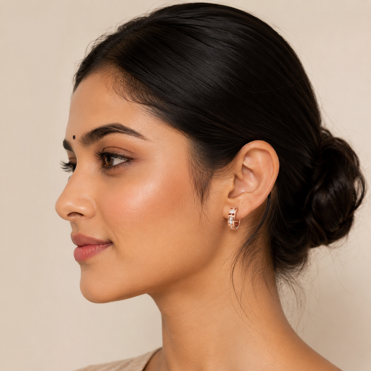 Silver and Rose Gold Star Huggie Earrings_03