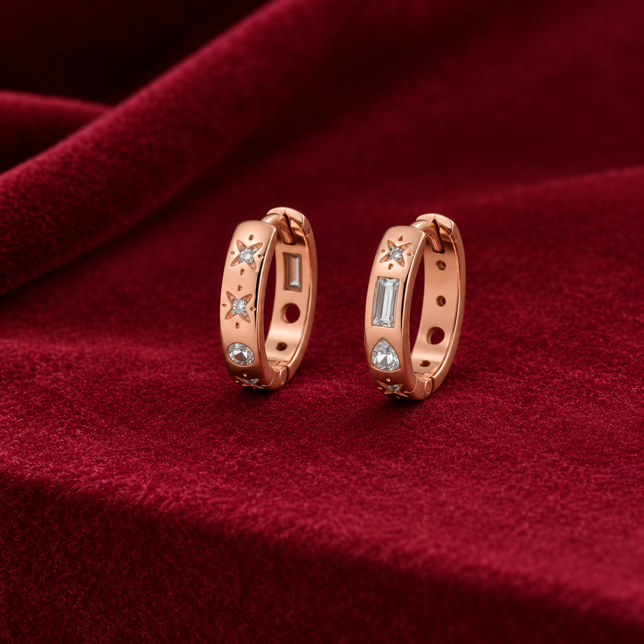 Silver and Rose Gold Star Huggie Earrings_04