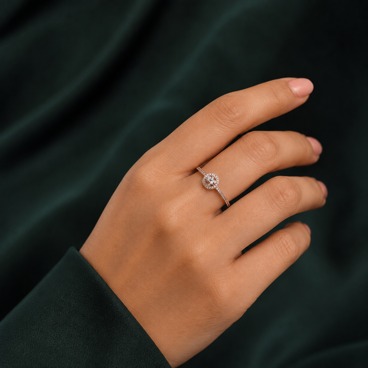 Silver and Rose Gold Swirl Halo Ring
