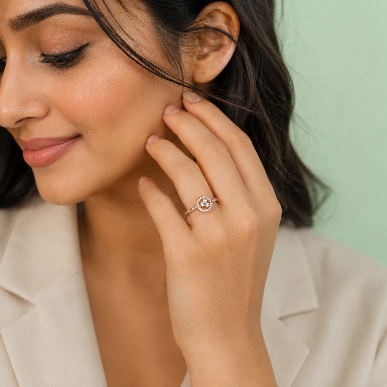 Silver and Rose Gold Swirl Halo Ring