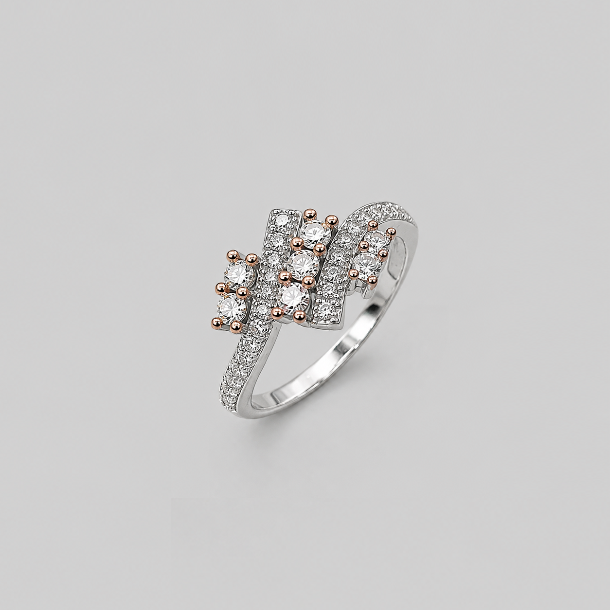 Silver and Rose Gold Twin Bar Ring