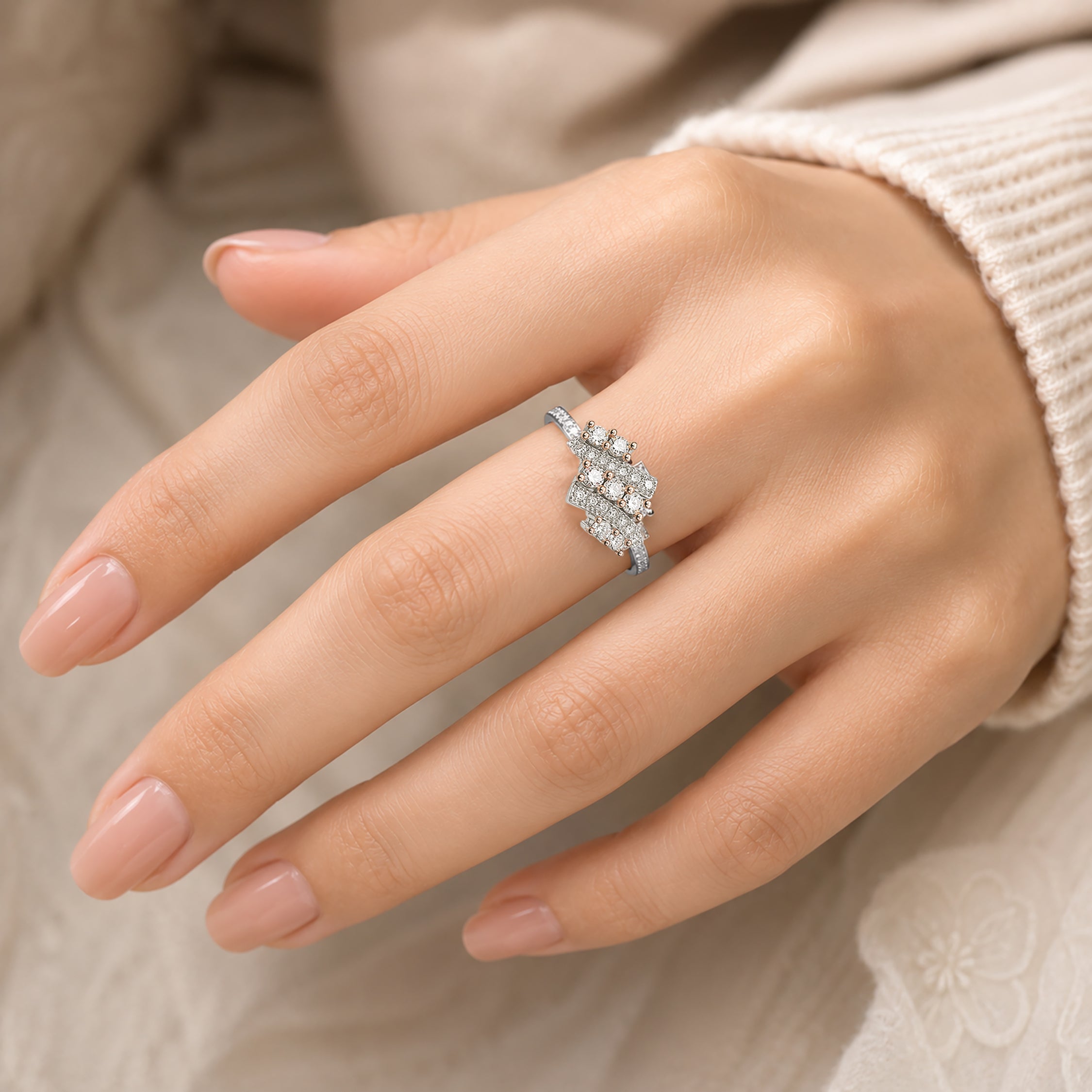 Silver and Rose Gold Twin Bar Ring