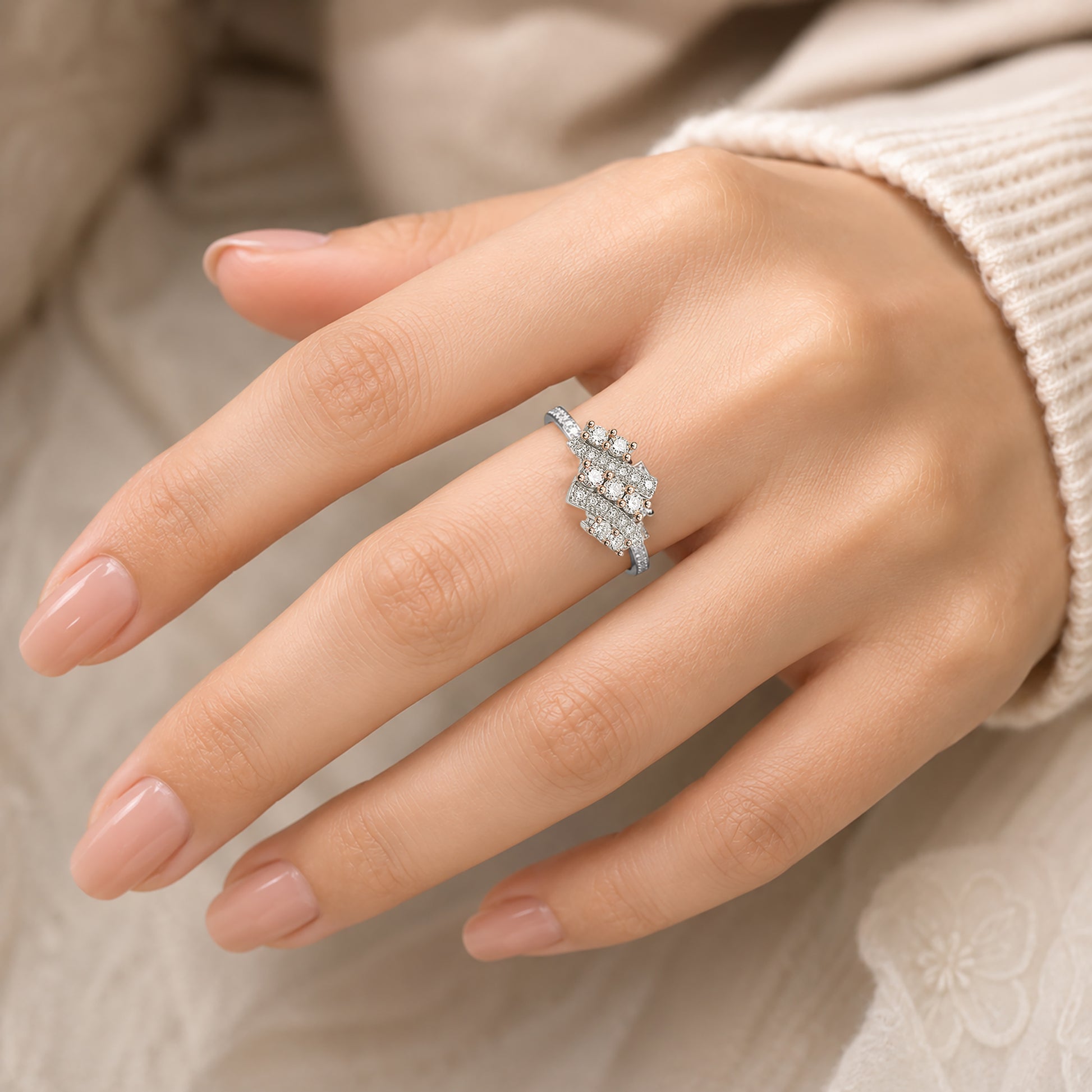 Silver and Rose Gold Twin Bar Ring