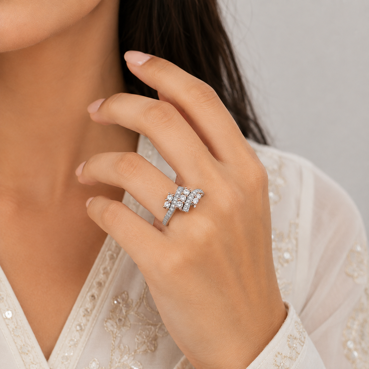 Silver and Rose Gold Twin Bar Ring