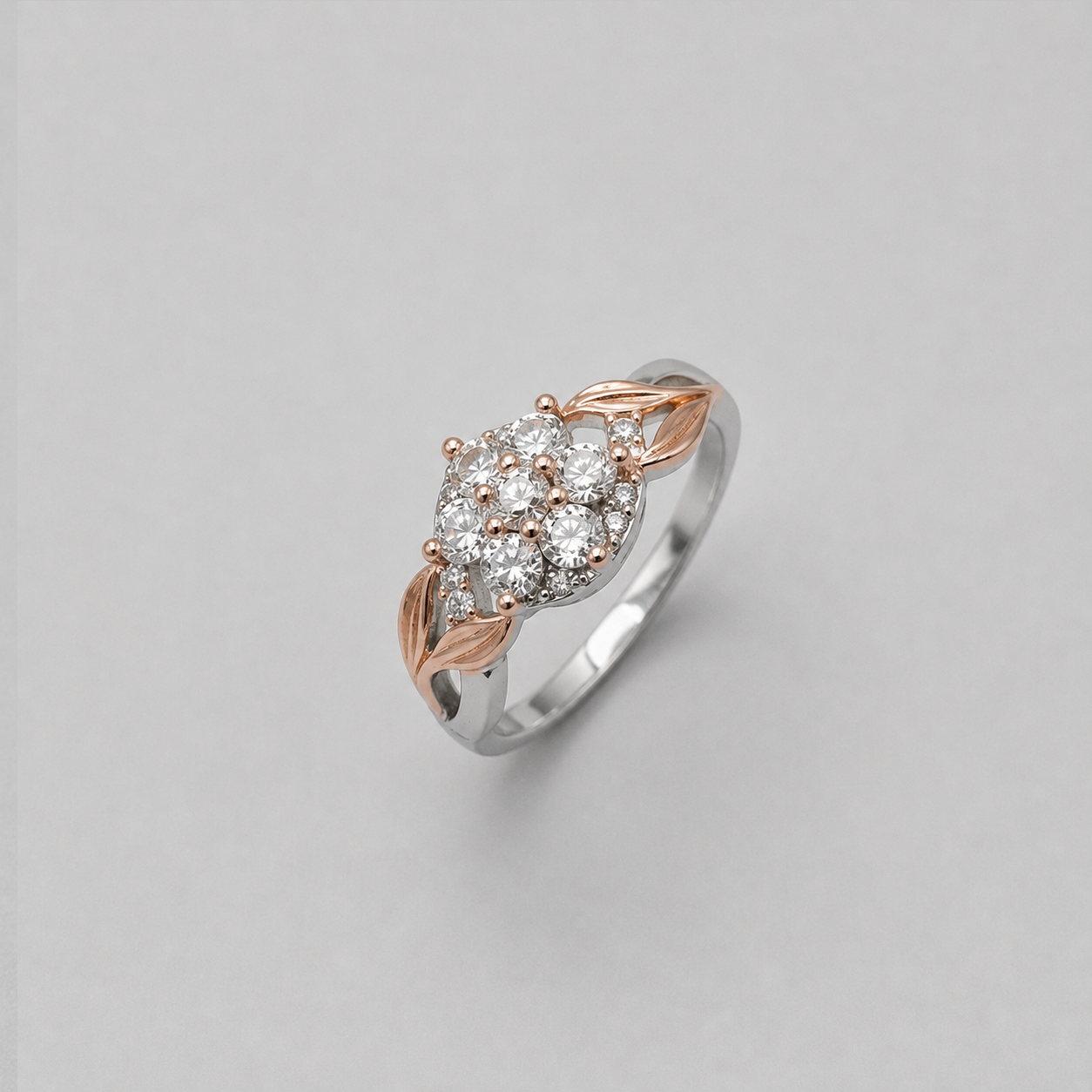 Silver and Rose Gold Vine Cluster Ring