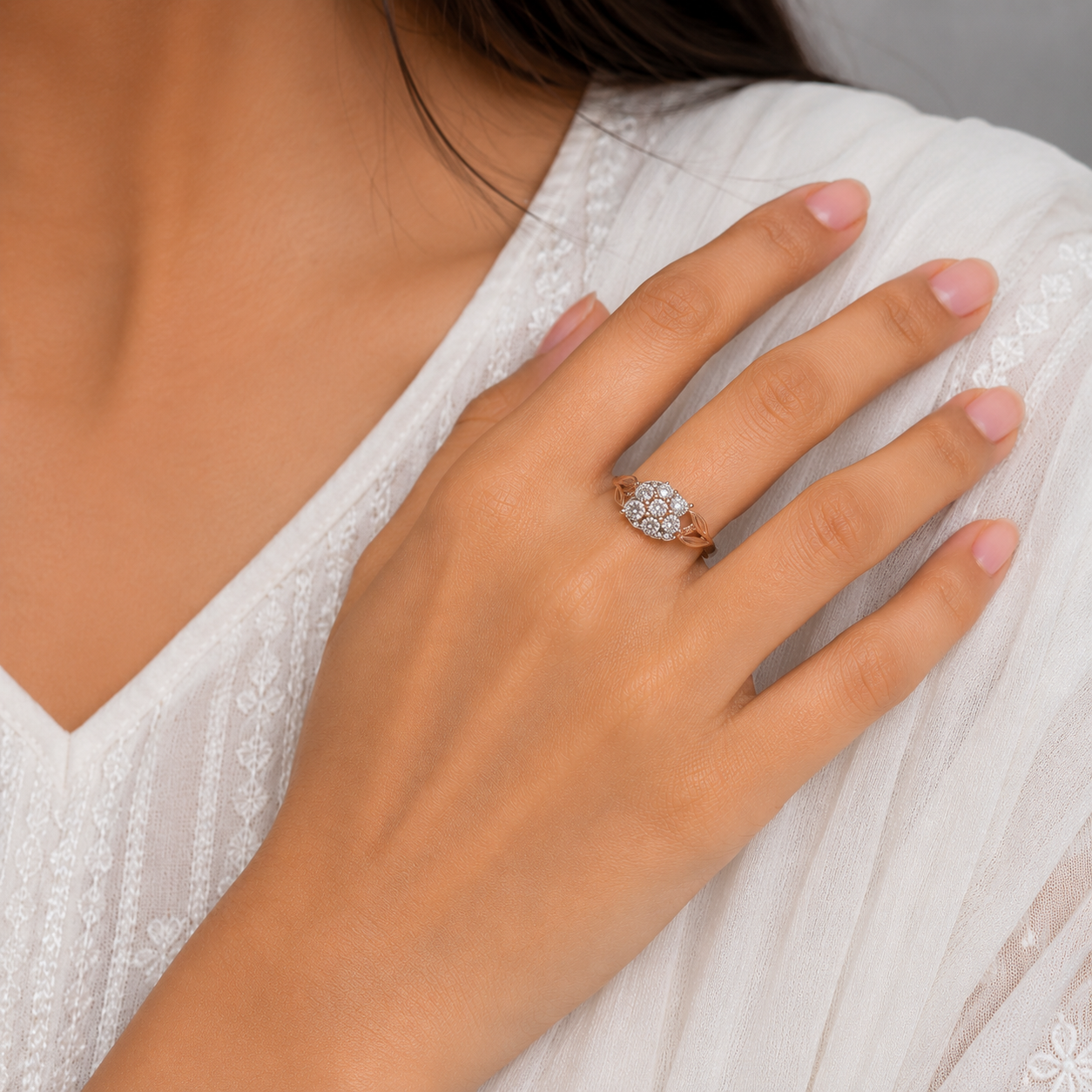 Silver and Rose Gold Vine Cluster Ring