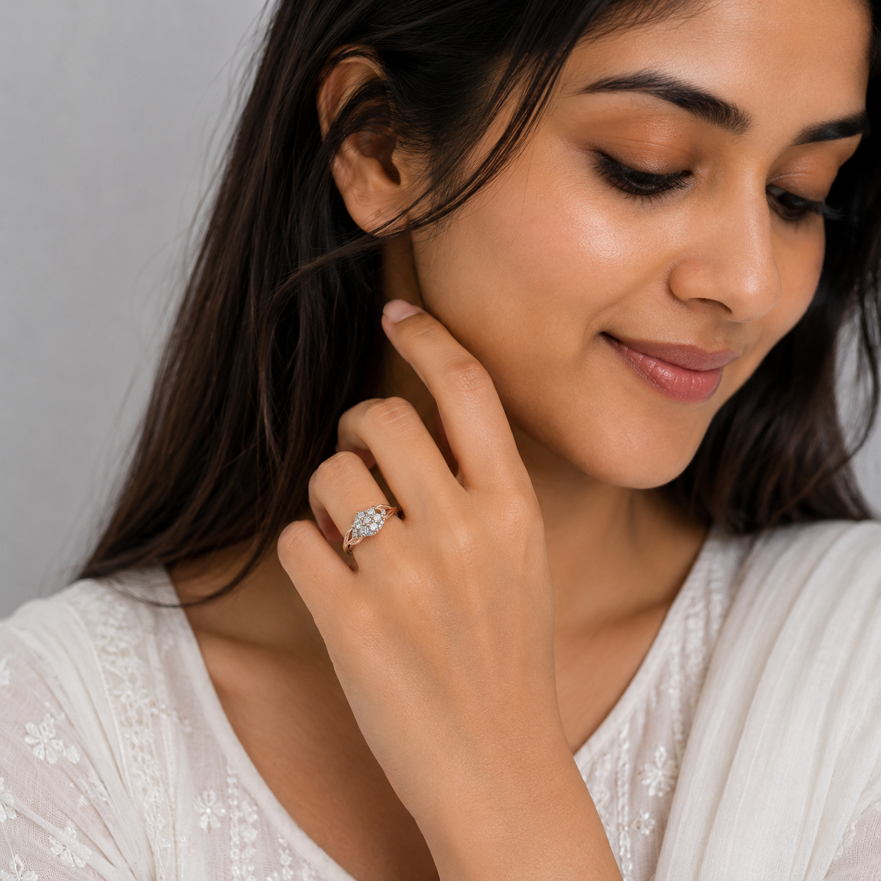Silver and Rose Gold Vine Cluster Ring