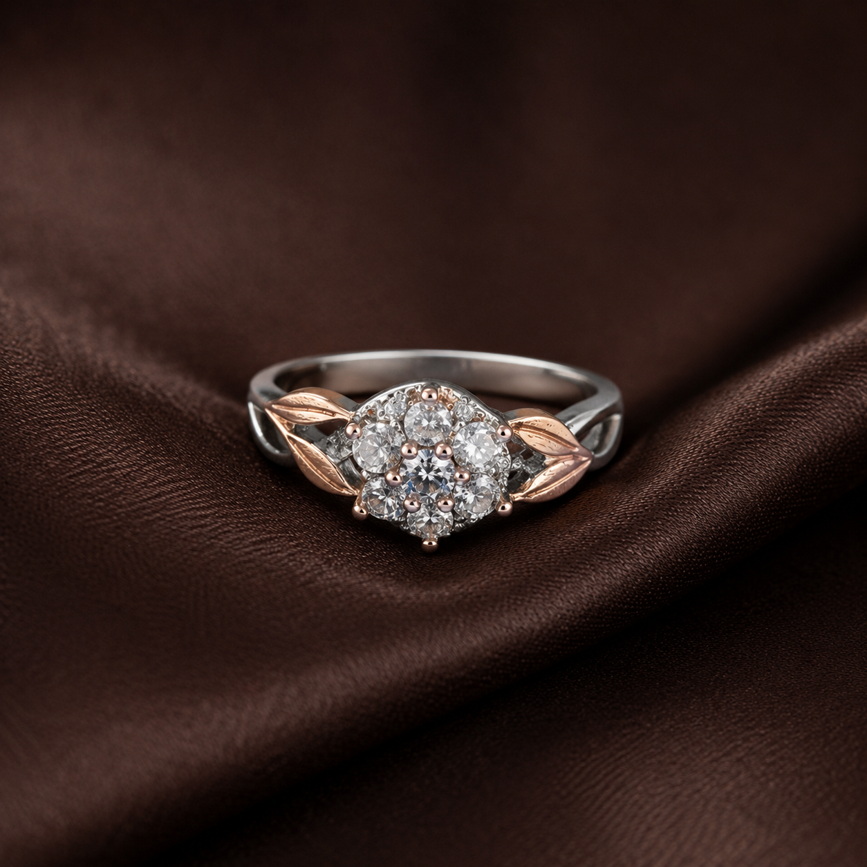 Silver and Rose Gold Vine Cluster Ring