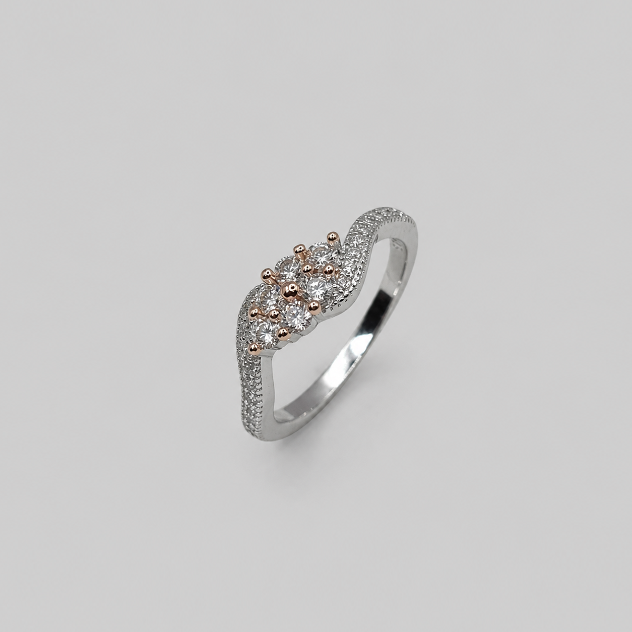 Silver and Rose Gold Wave Cluster Ring