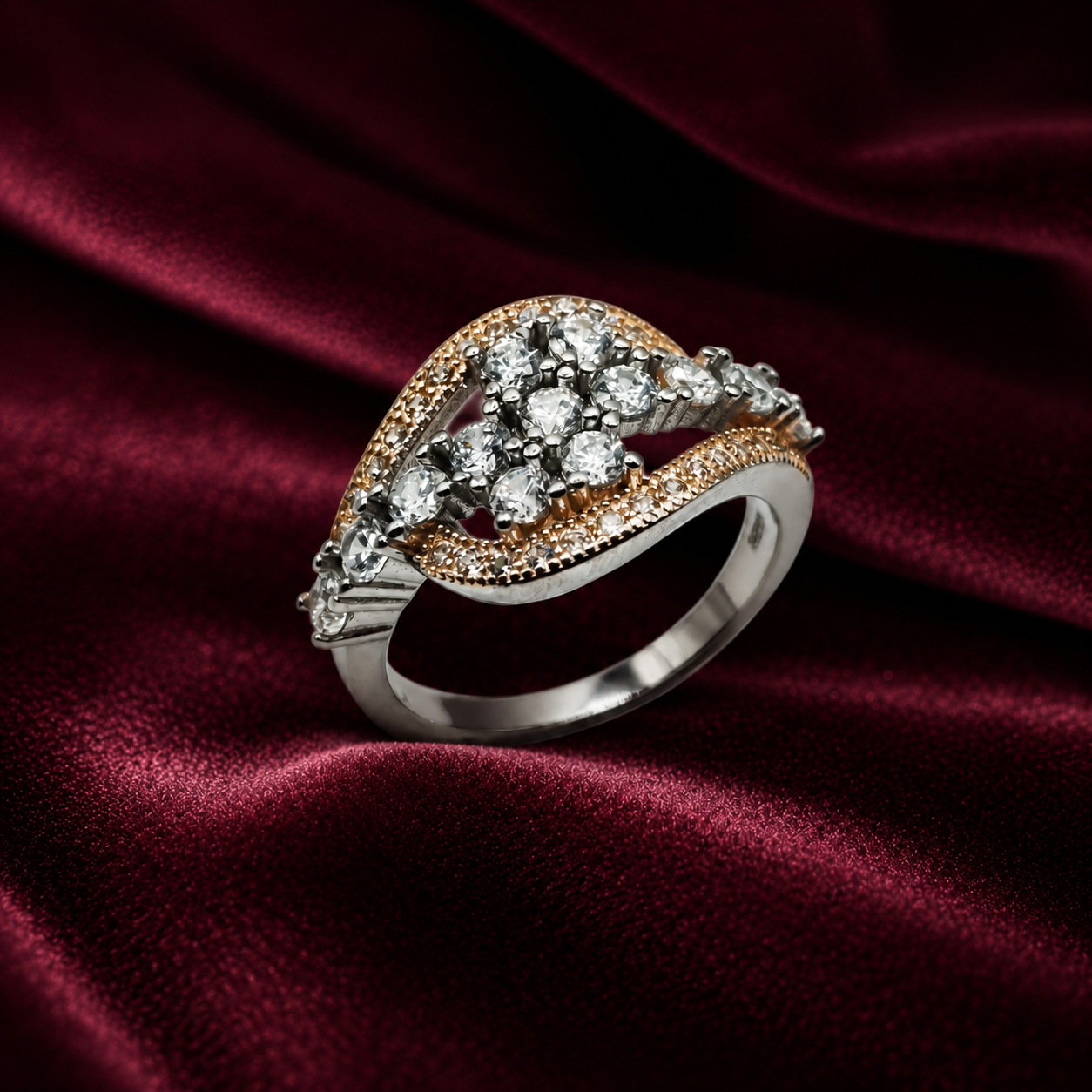 Silver and Rose Gold Wave Ring