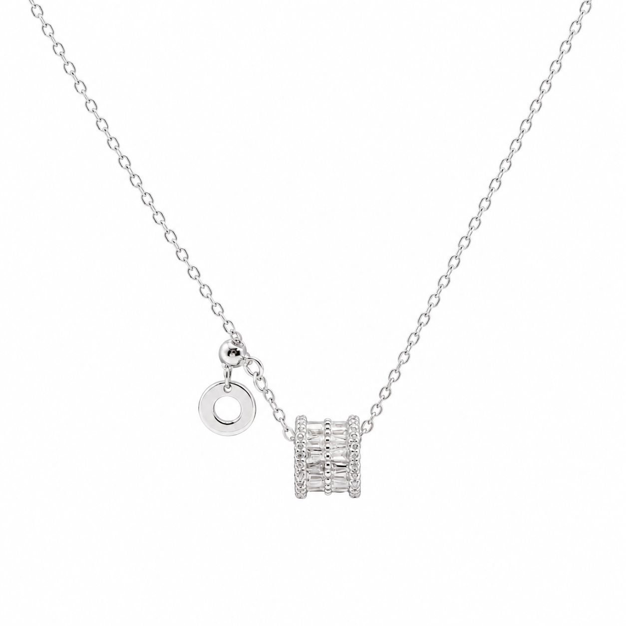 Silver Baguette Barrel Pendant Necklace