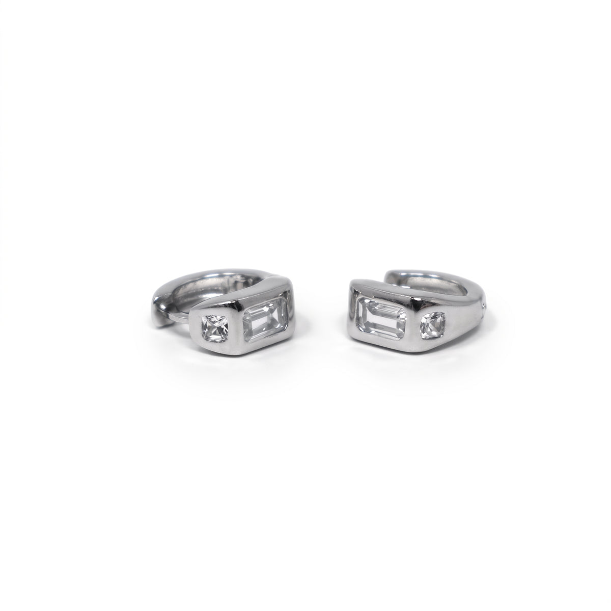Silver Baguette CZ Huggie Earrings