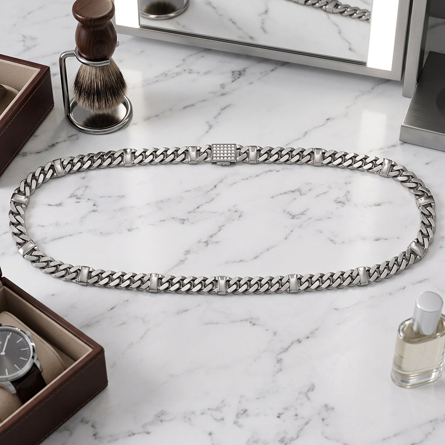 Silver Bar Station Cuban Link Chain