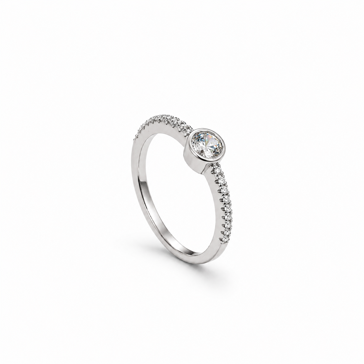 Silver Bezel Accent Pave Band Ring