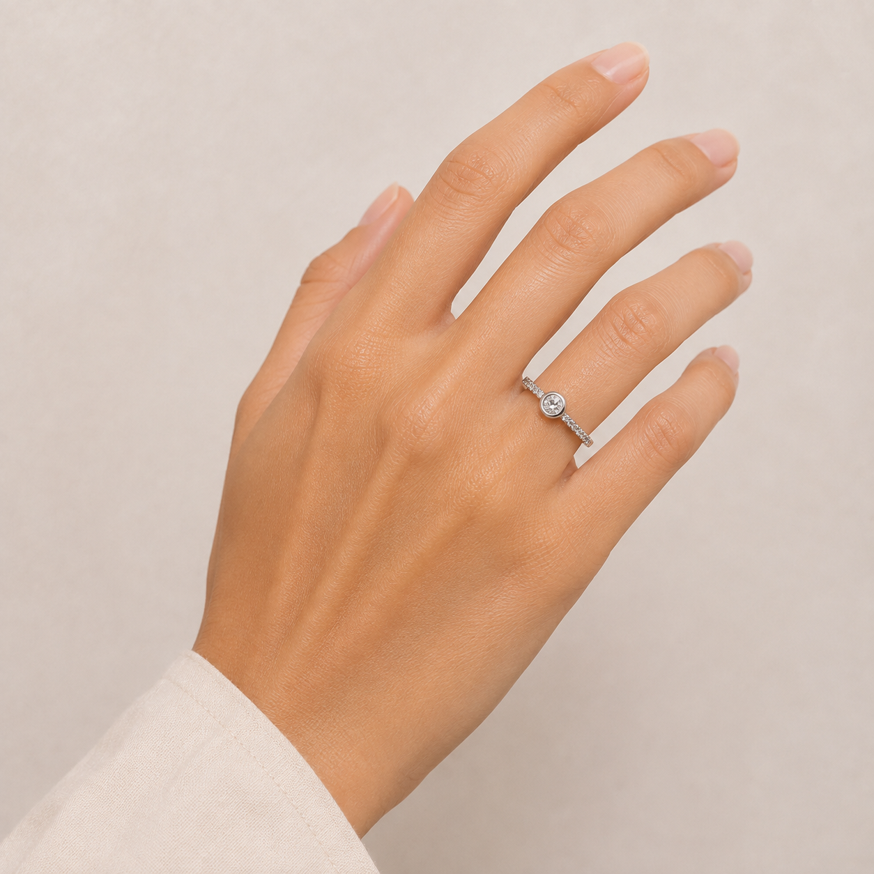 Silver Bezel Accent Pave Band Ring