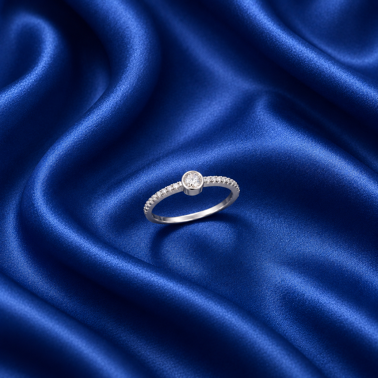 Silver Bezel Accent Pave Band Ring