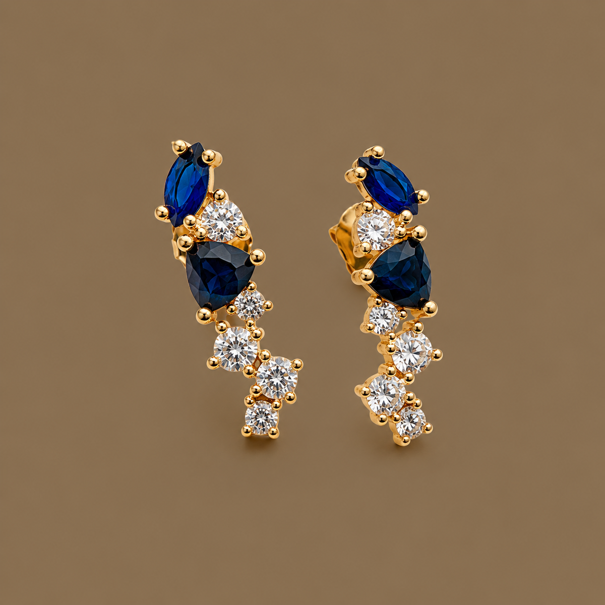 Silver Blue CZ Ear Climber Earrings