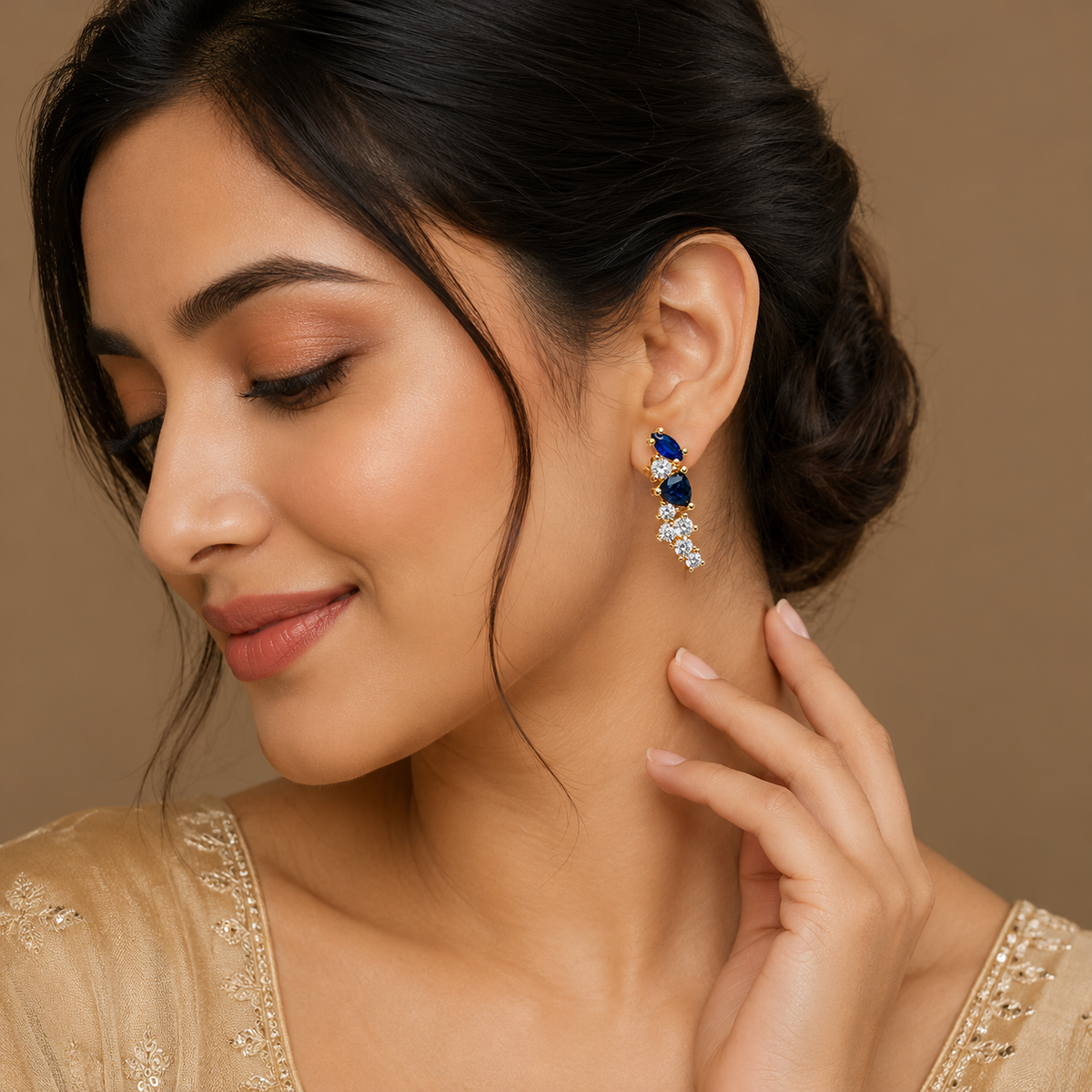 Silver Blue CZ Ear Climber Earrings