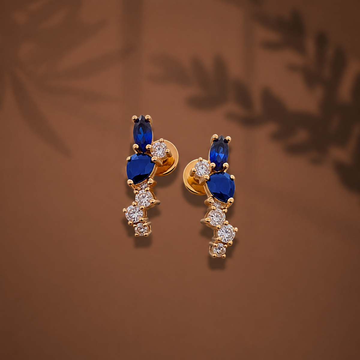 Silver Blue CZ Ear Climber Earrings