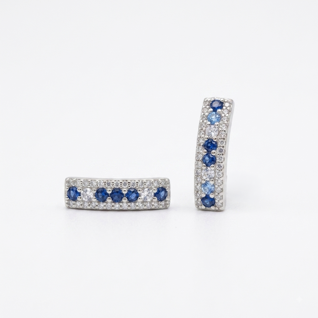 Silver Blue CZ Pave Huggie Earrings_01