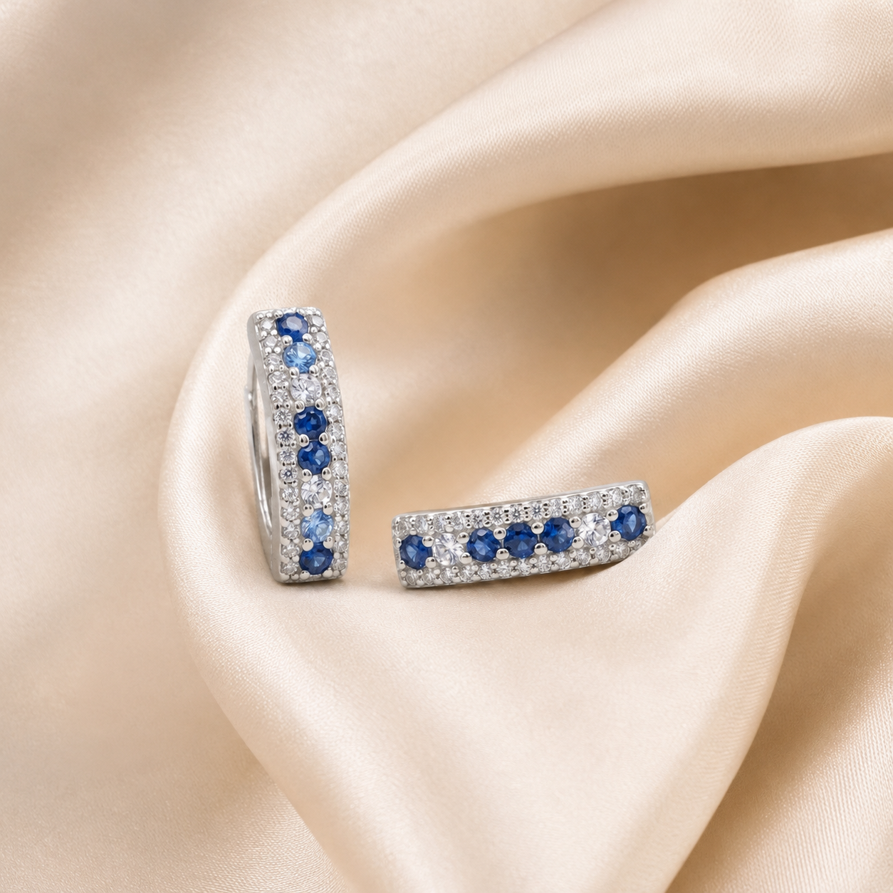 Silver Blue CZ Pave Huggie Earrings_02