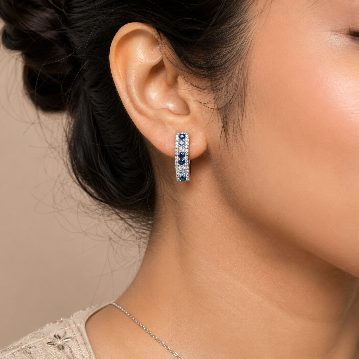 Silver Blue CZ Pave Huggie Earrings_03