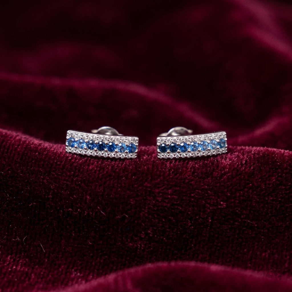 Silver Blue CZ Pave Huggie Earrings_04