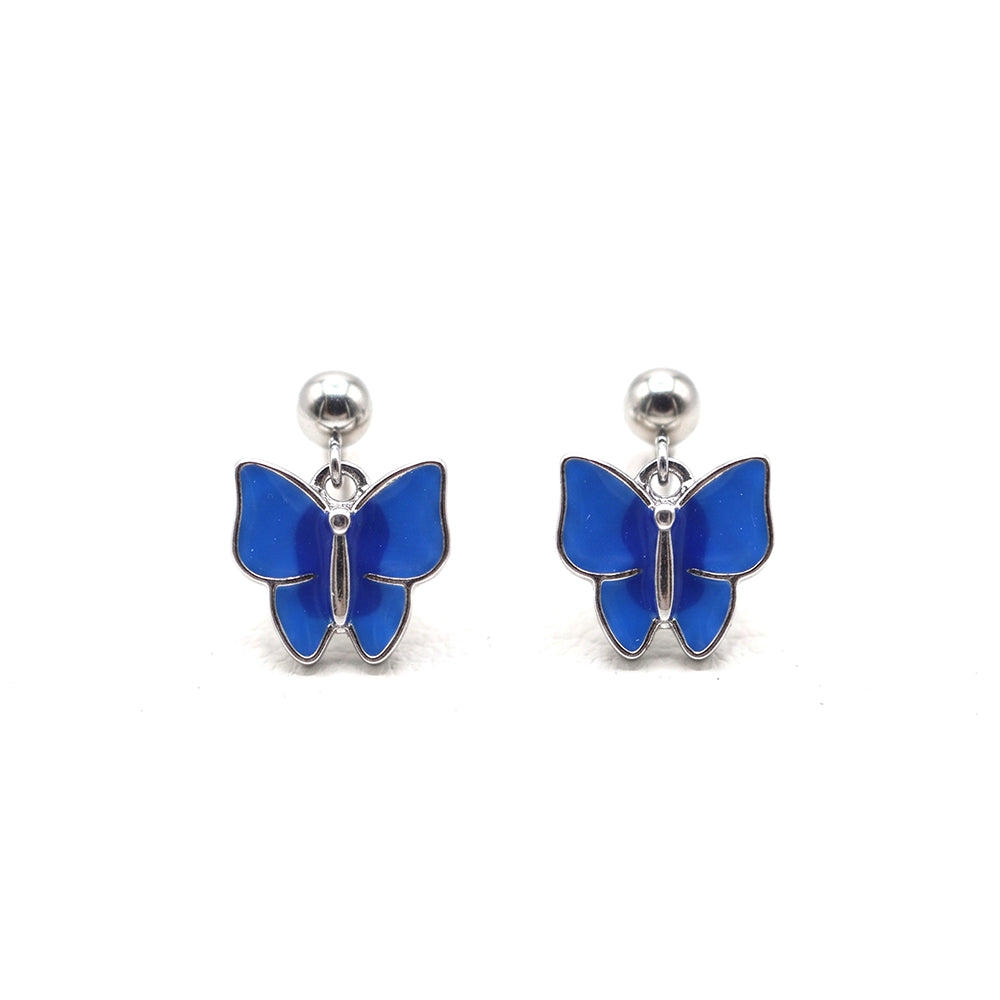 Silver Blue Enamel Butterfly Drop Earrings