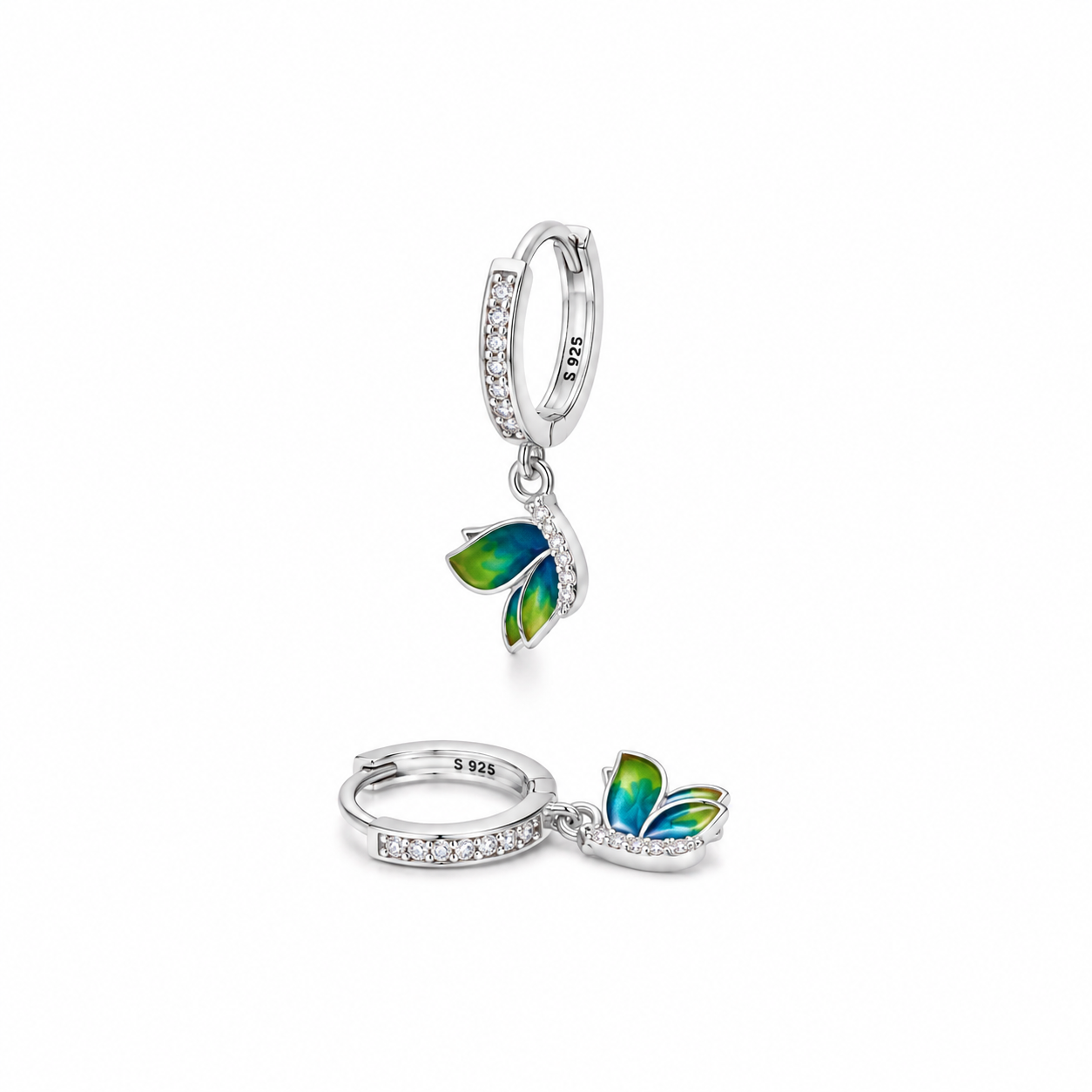 Silver Blue Enamel Drop Earrings