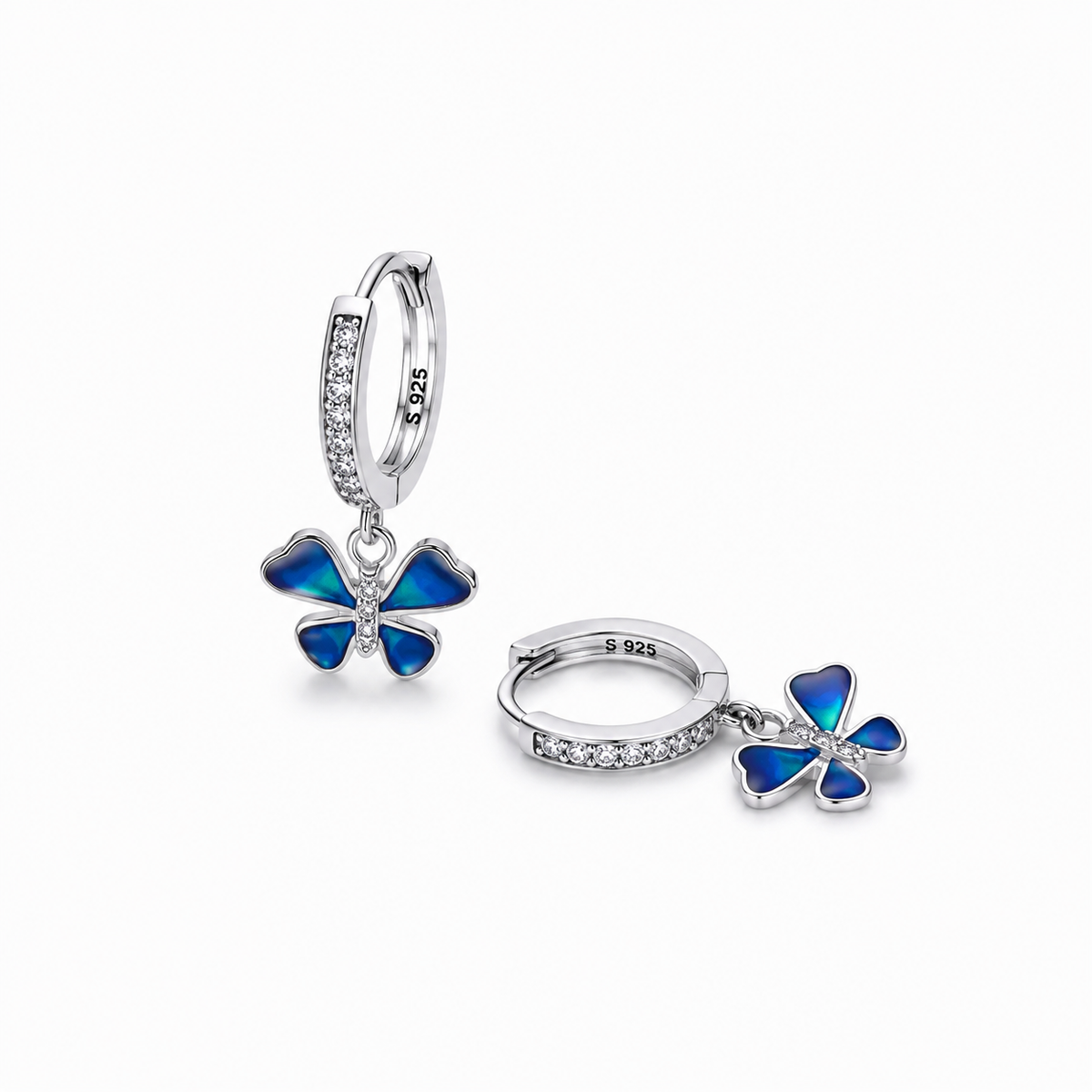Silver Blue Enamel Flower Drop Earrings