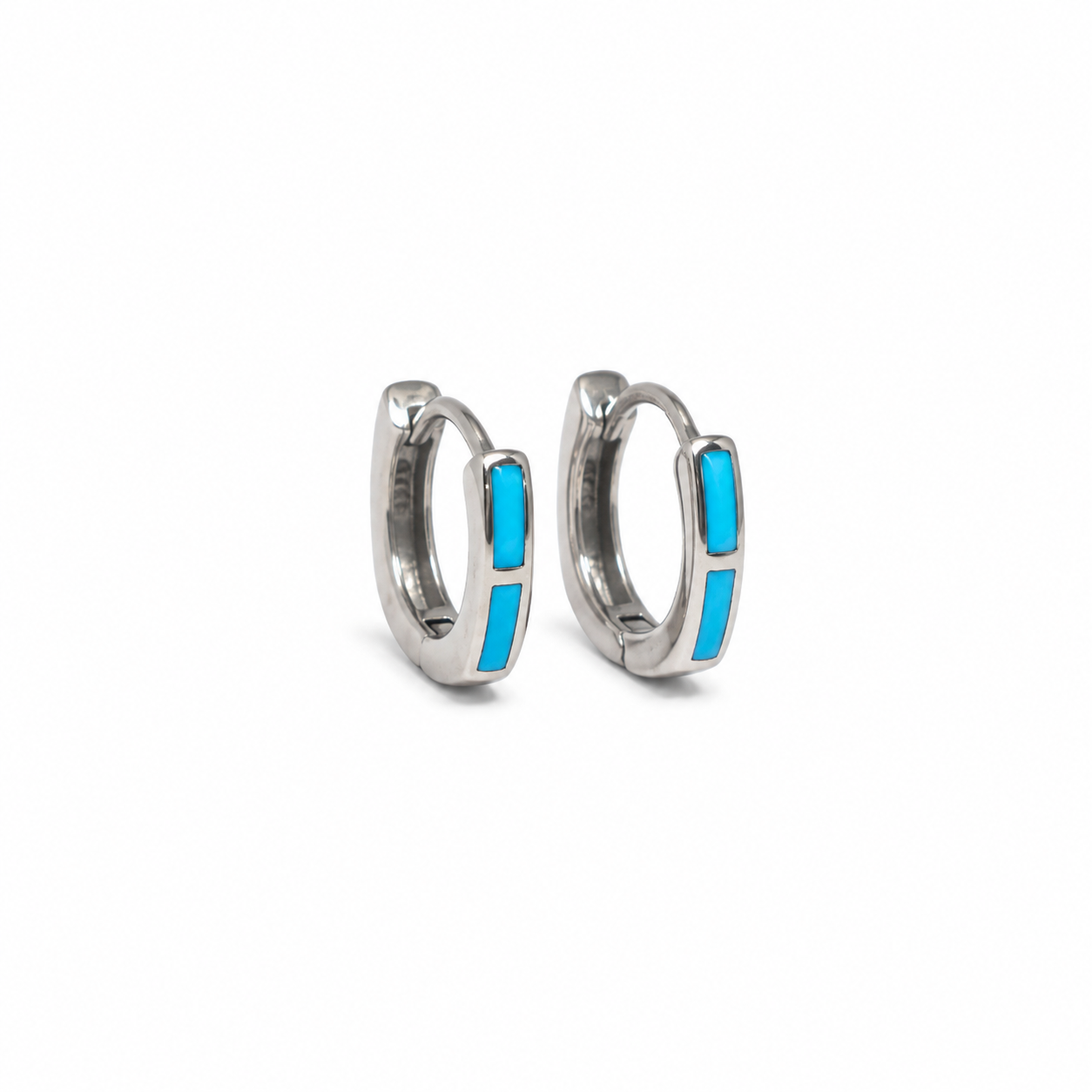 Silver Blue Enamel Huggie Earrings_01