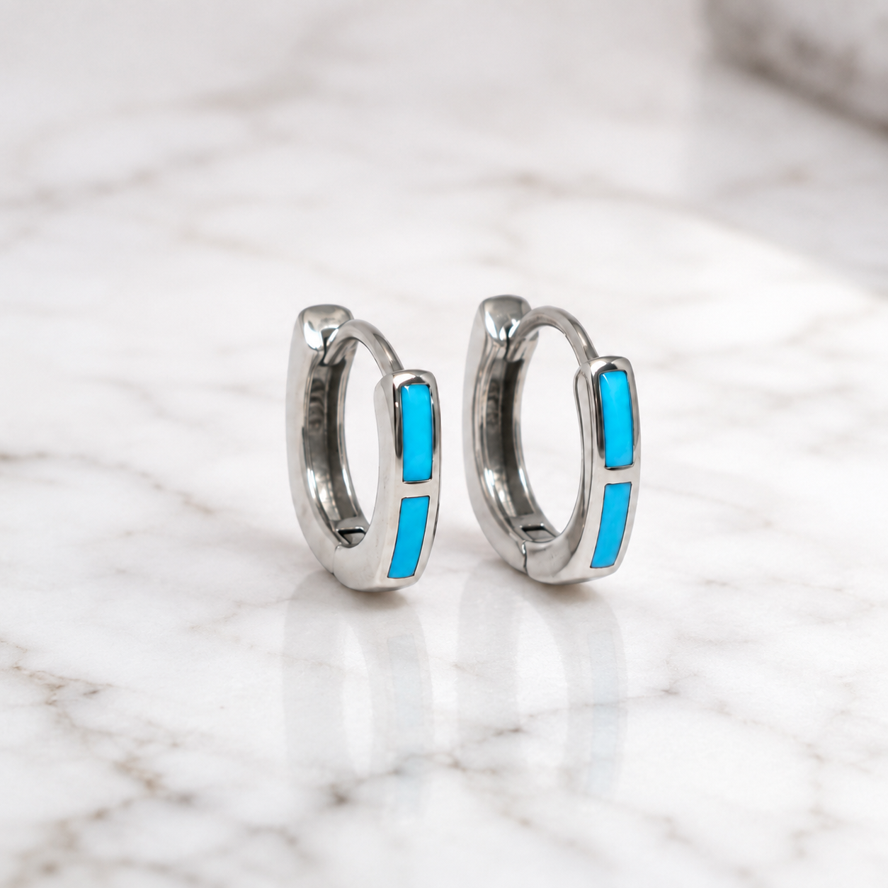 Silver Blue Enamel Huggie Earrings_02