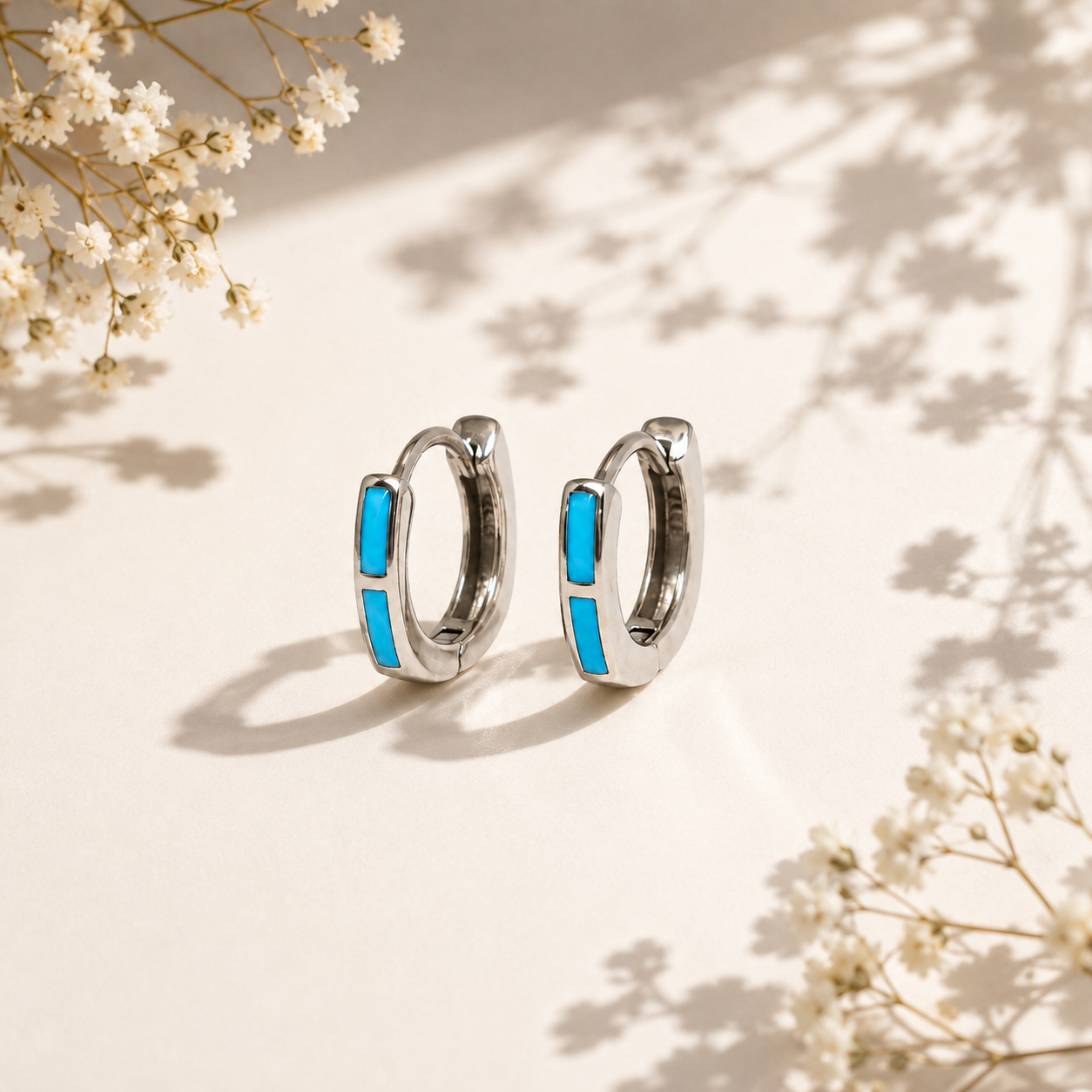 Silver Blue Enamel Huggie Earrings_04